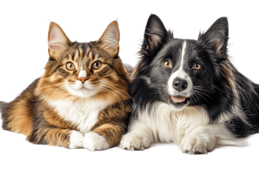 Cute cat and dog resting together on a white background png