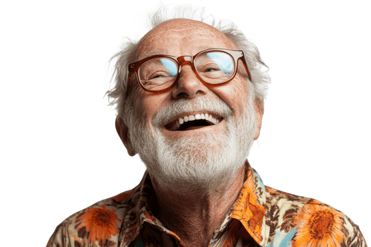 Joyful elderly man smiling with colorful shirt png