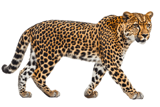 Leopard walking gracefully with vibrant fur pattern png