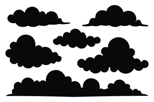 Fluffy clouds silhouettes set isolated flat illustration on white background. vector