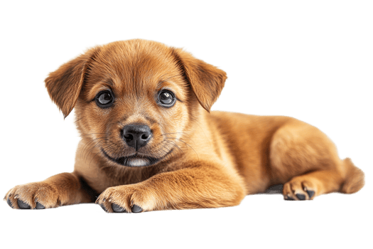 Cute puppy lying down with a curious expression png