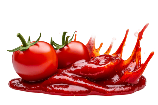 Tomatoes in bright red sauce on white backdrop png