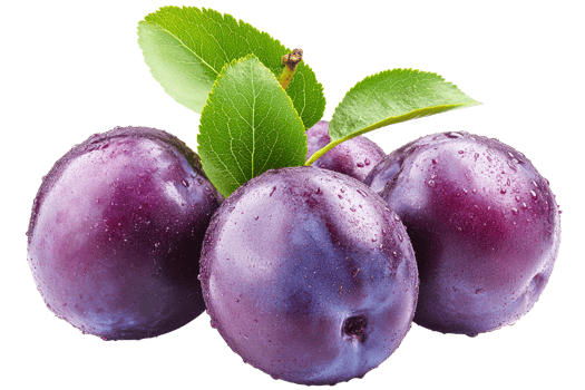 Fresh plums with leaves on a transparent background png