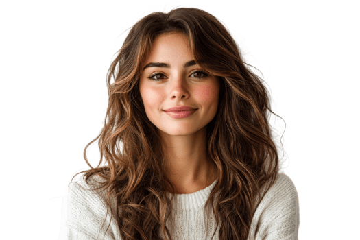 Beautiful woman with long hair and warm smile png
