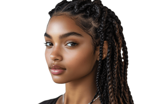 Young woman with braided hairstyle and clear skin png