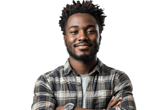 Confident young man with arms crossed and smiling png