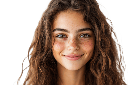 Young girl with beautiful curly hair and freckles png