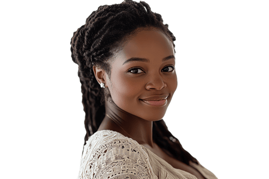 Woman with dreadlocks poses on transparent background png