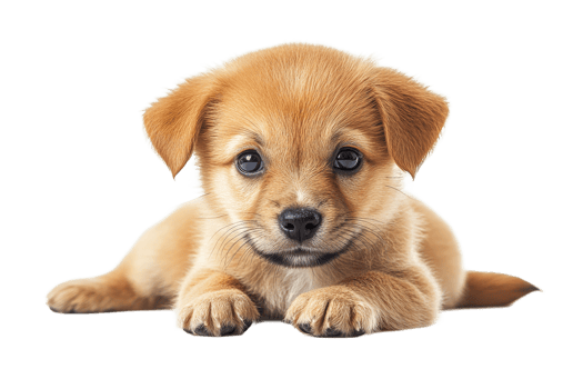 Cute puppy with big eyes lying on a smooth surface png