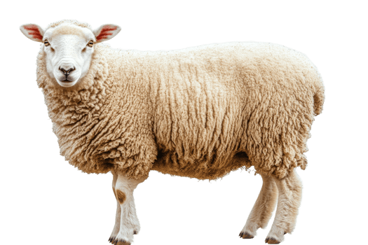Wooly sheep standing, cut out transparent png