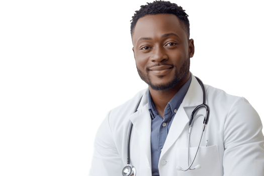 Medical professional smiling confidently in white coat png