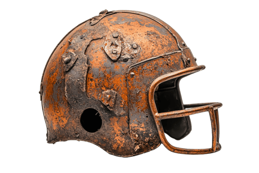 Vintage football helmet with rust patina details png