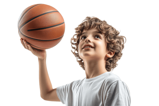 Young boy holding basketball with a joyful expression png