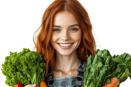Young woman holding fresh vegetables with joyful smile png