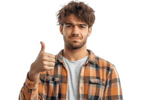 Young man giving a thumbs up with a smiling expression png