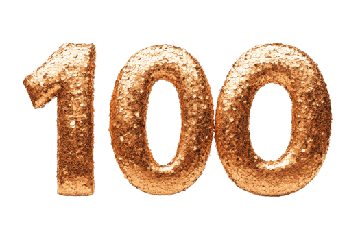Gold glitter numbers represent milestone 100 png