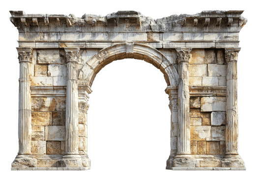 Ancient stone archway with intricate columns and details png