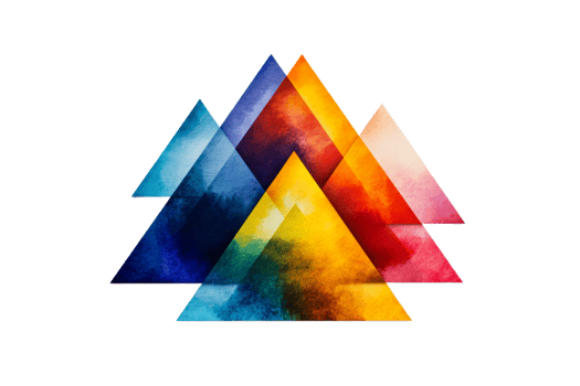 Colorful geometric triangles arranged in layered composition png