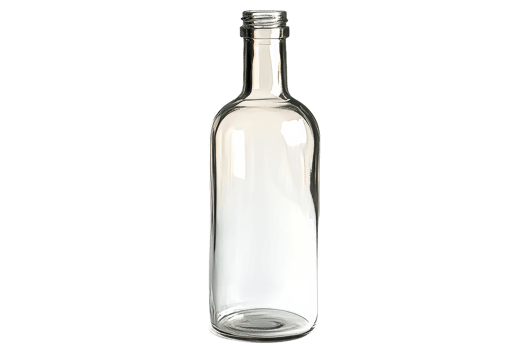Clear glass bottle with a slim neck and no label png