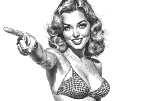 Woman in checkered bikini pointing confidently png