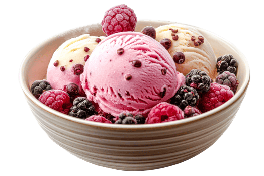 Delicious bowl of mixed berry ice cream with fruits png