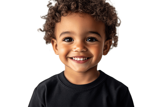 Smiling child with curly hair on transparent background png
