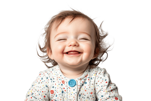 Happy baby with curly hair and big smile png