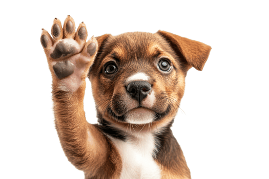 Cute puppy waving with a friendly gesture png