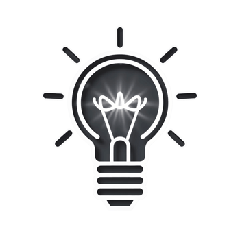 A stylized black and white light bulb icon features rays emanating from it cutouts png