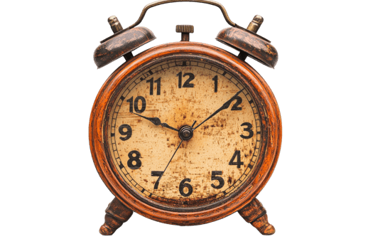 Rustic vintage alarm clock on clear background png