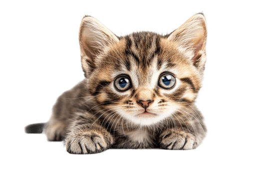 Kitten with blue eyes resting on white background png