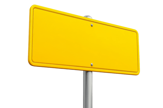 Bright yellow empty street sign on a silver pole png