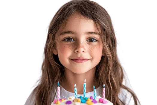 Young girl celebrating birthday with cake and candles png