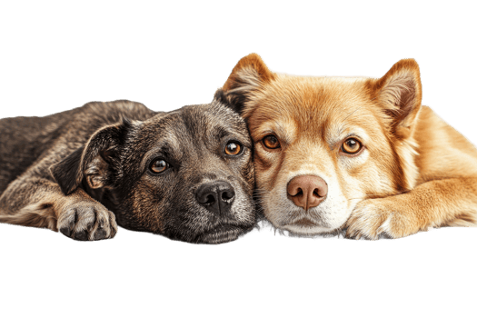 Two dogs lounging together on a soft backdrop png