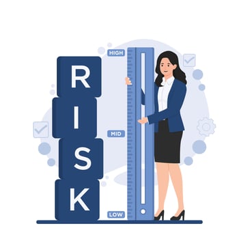 Businesswoman measuring Business risk management. illustration in flat style. Business concept. vector