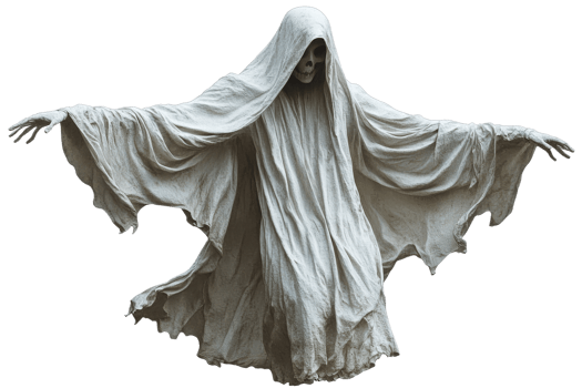 Ghost figure with flowing robes and skeletal face png