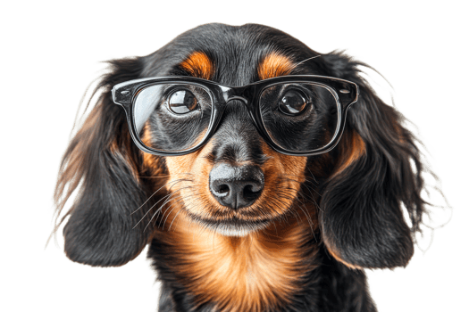 Cute dog wearing glasses on a transparent background png