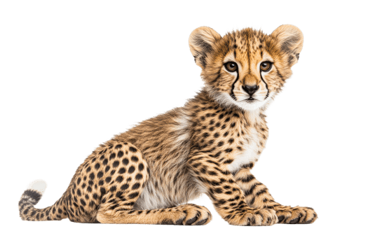 Adorable cheetah cub sitting with alert expression png
