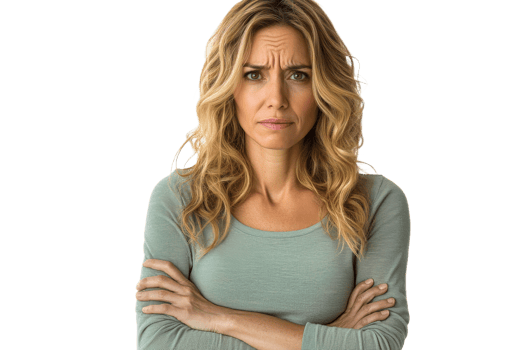 Woman with concerned expression and crossed arms png