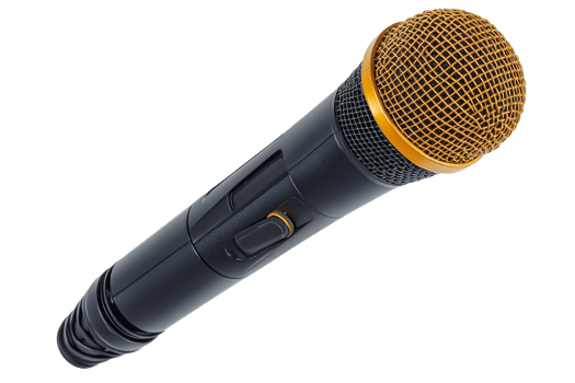 Wireless microphone with gold accents on clear background png