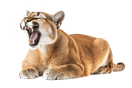 Mountain lion yawning on a clear background png