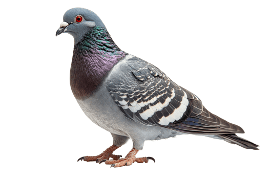 Pigeon standing with detailed plumage and colorful neck png