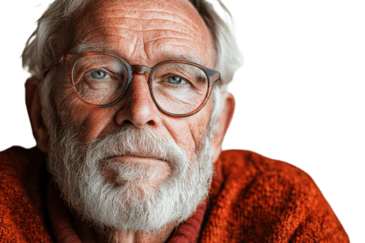 Elderly man with glasses and beard in warm sweater png