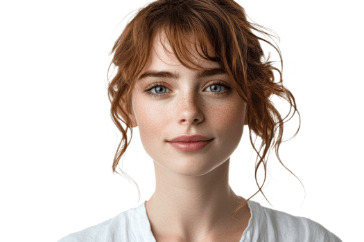 Freckled beauty with curls on a clear backdrop png