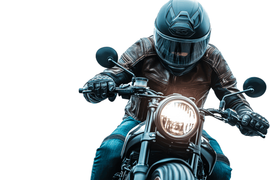 Rider on motorcycle ready for adventure in clear view png