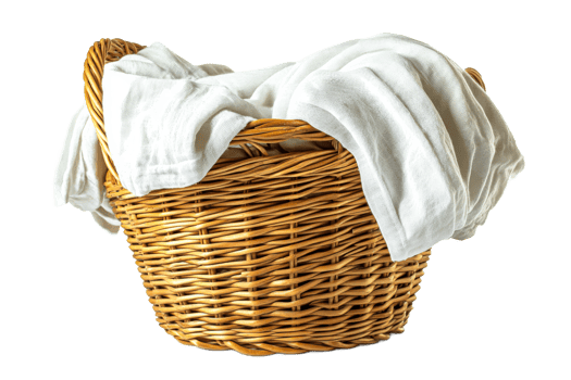 Woven basket filled with clean white towels png