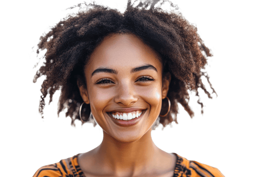 Beautiful woman with curly hair enjoying the moment png