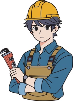 Worker man holding wrench cartoon illustration vector