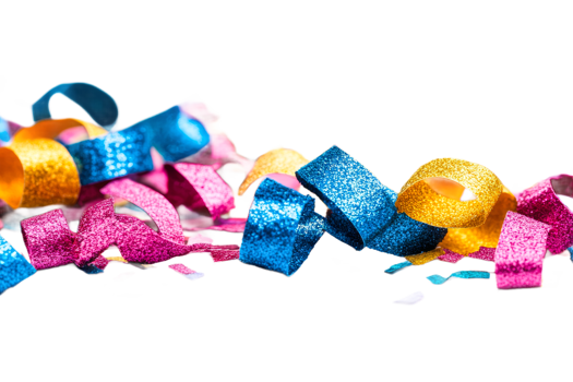 Brightly colored confetti on a transparent background png