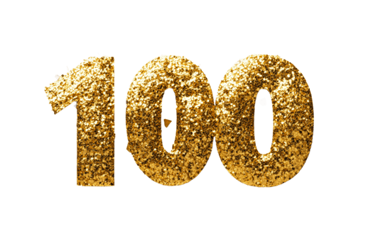 Celebrate achievements with sparkling golden number 100 png